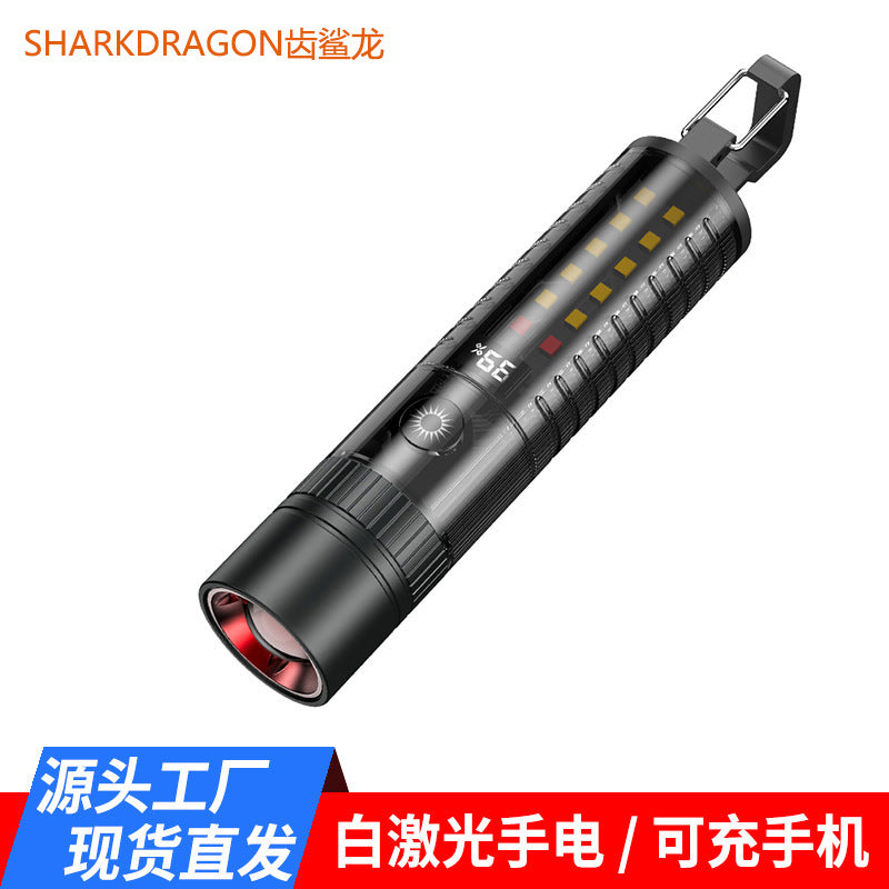 Cross-border new multi-function LED flashlight Type-C charging outdoor zoom white laser strong light flashlight