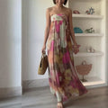 women's summer dress - european and american export fashion, trendy vacation style printed bandeau backless dress