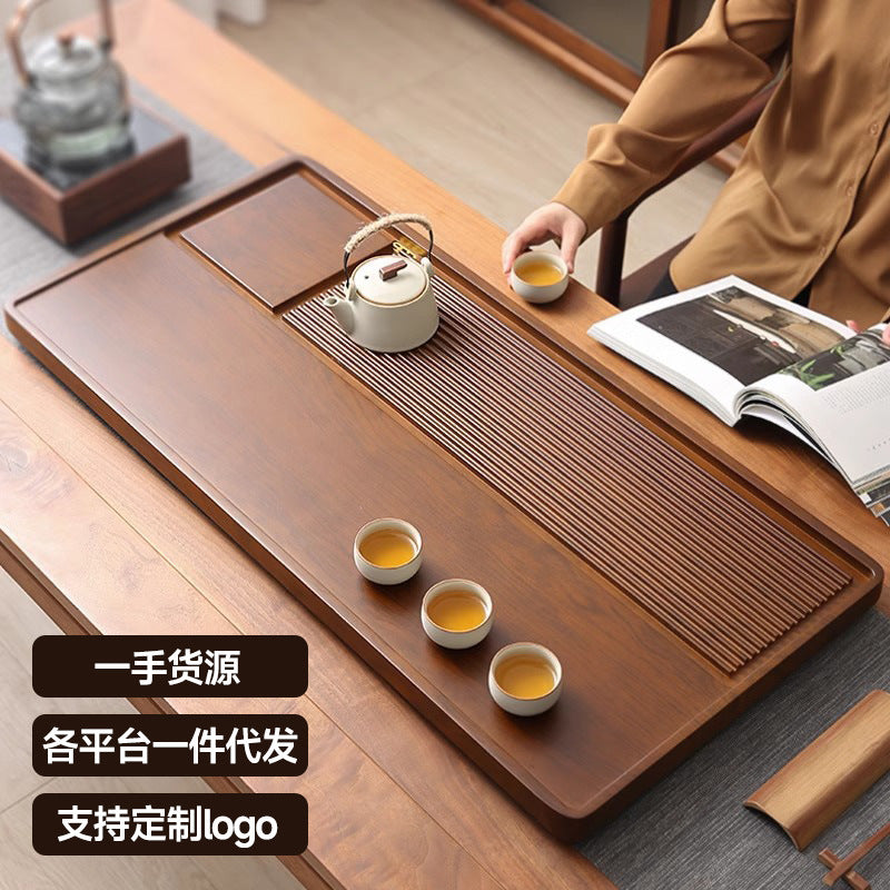 Solid wood tea tray, starting from one piece, for home, one piece, rectangular, casual office, dry tea table, kung fu style, with drainage