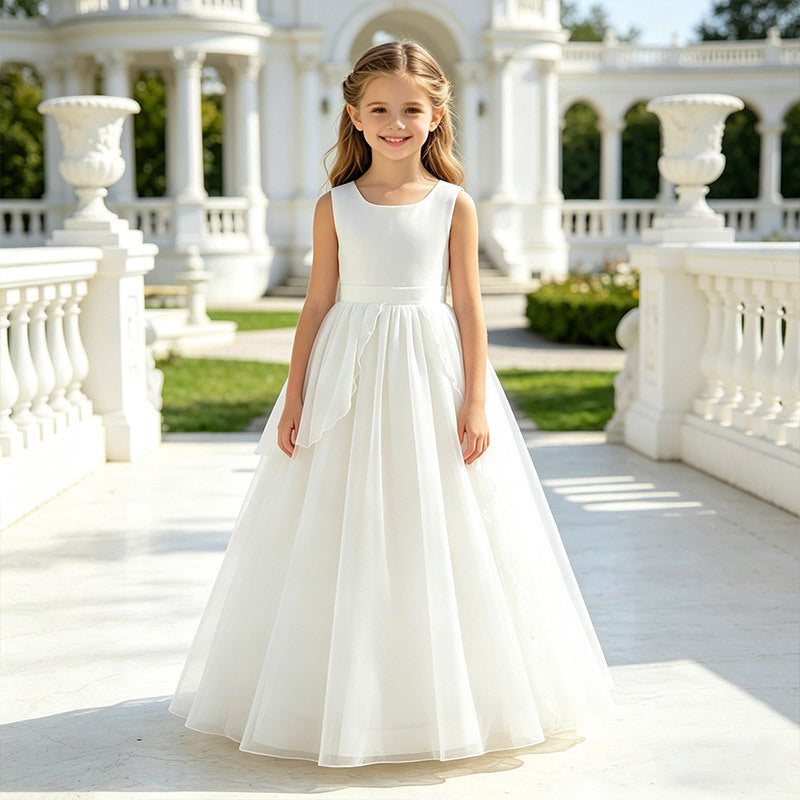 exclusive: girls' white chiffon sleeveless sundress - princess style tutu dress