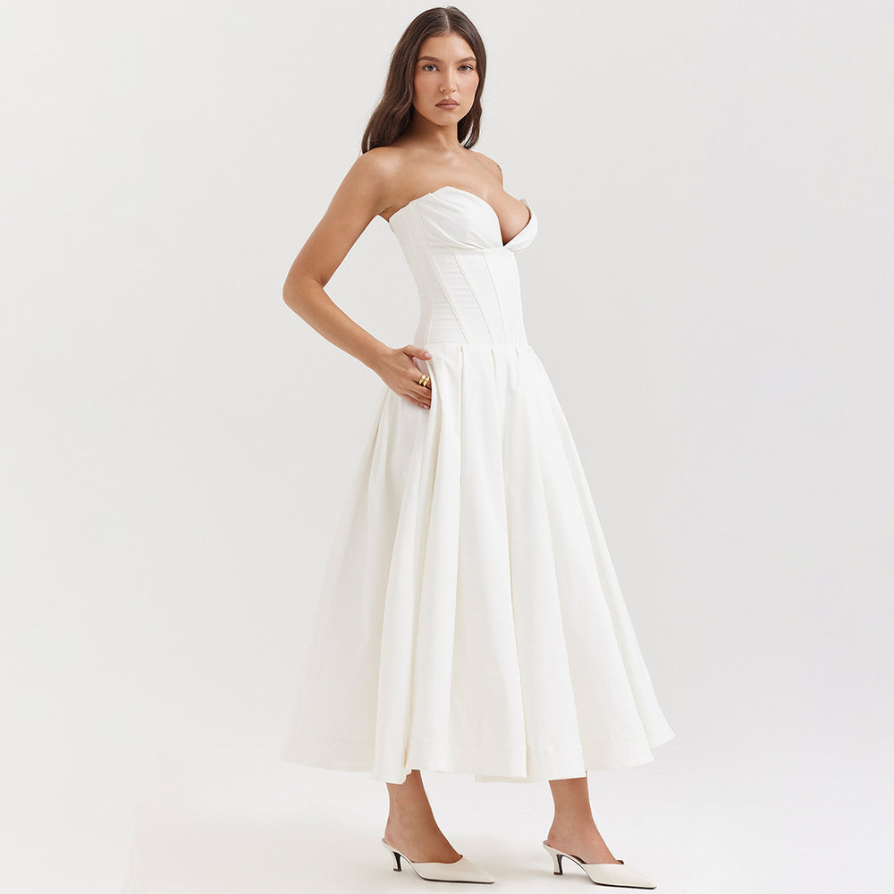 Exportfashion style  spring new arrivalsexy long skirt tube top skirt v pointed fishbone waist a swing dress for women