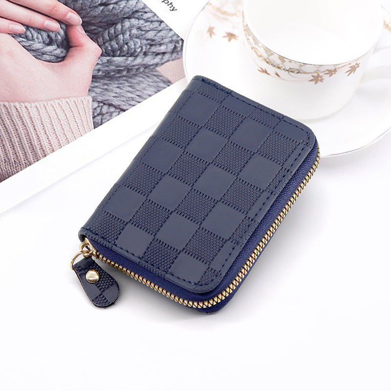 Plaid card bag, new  men and women's high-end sense, large-capacity document storage, casual card holder, zipper, change bag.