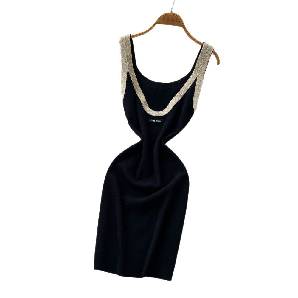Korean style commute outfit: black sleeveless dress - slim fit, a-line knit dress with high waist for the workplace