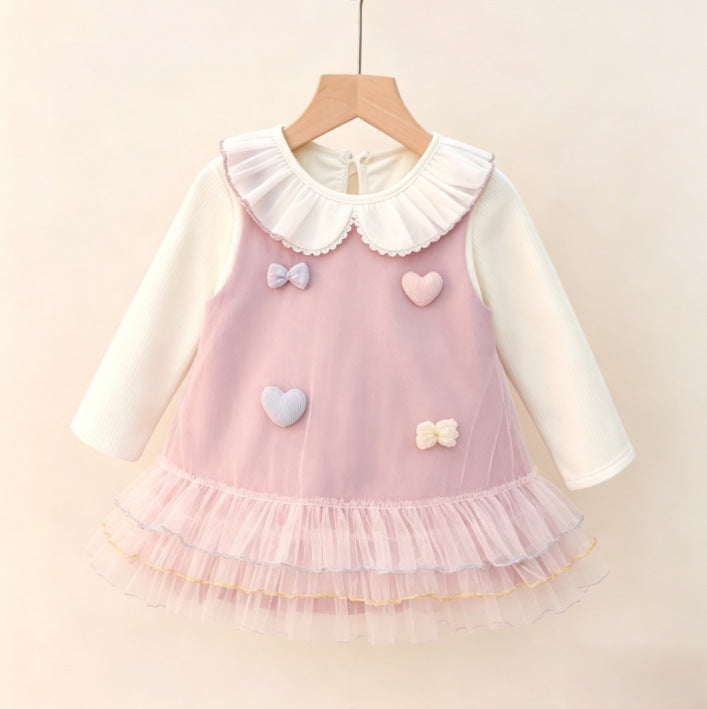 Girls' spring sweet style dress - faux two-piece,  spring collection, trendy girls' dress, princess dress, chanel-inspired, instagram-worthy