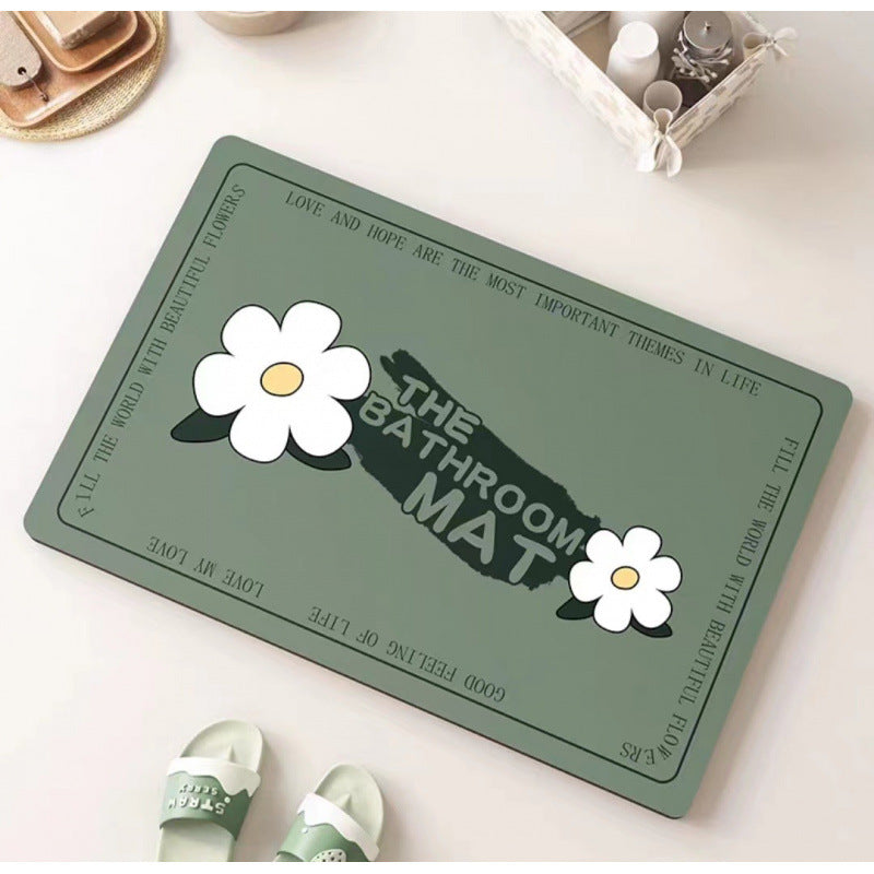 Daisy diatomaceous earth bath mat - absorbent, non-slip, quick-drying floor mat for home bathroom, toilet, and entryway