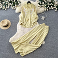 Lazy style pink embroidershirtloose pantstwo-piece set female autumlong sleevessequinwork clothingslimming lookelegantsuit