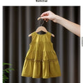 Girls'  summer new sleeveless solid color dress, stylish mid-length cotton princess dress, korean style