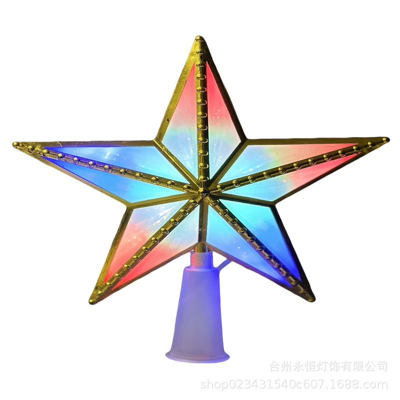 Christmas tree top light led pentagram lights battery box luminous stars flashing holiday room shopping mall decoration