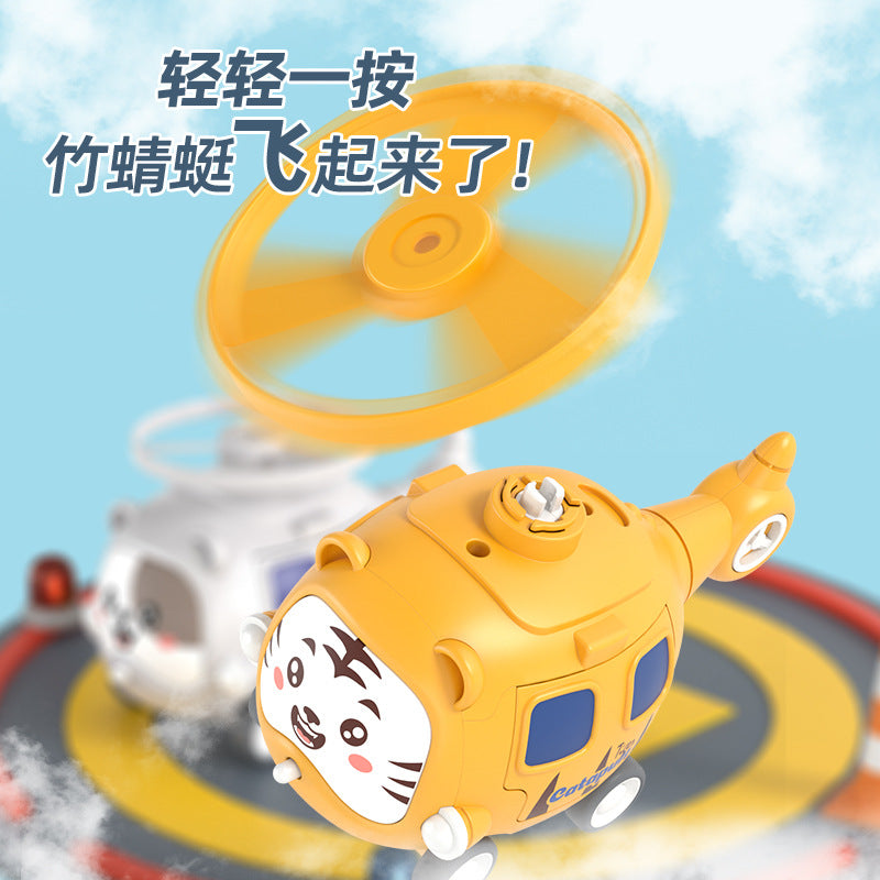 cartoon bamboo dragonfly flying saucer kids toys car pull back collision ejection car airplane baby toys batch