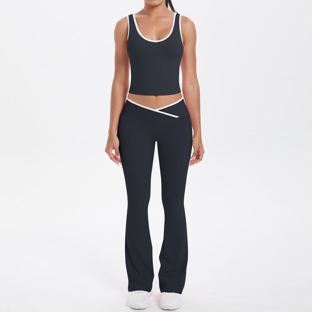 Cross high waist sports suit women's contrast color nude tight yoga clothes quick-drying breathable outdoor running fitness suit