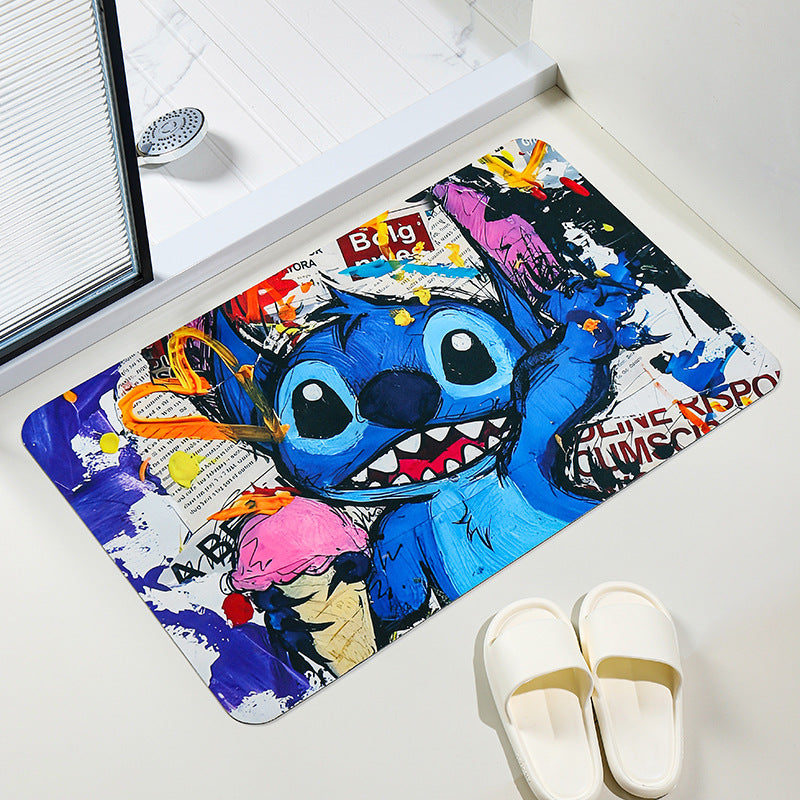 Stitch oil painting original floor mat household bathroom cartoon non-slip door mat little monster cartoon student hot-selling floor mat