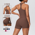 brushed back tight racerback high waist yoga suit sports running fitness shorts suit for women