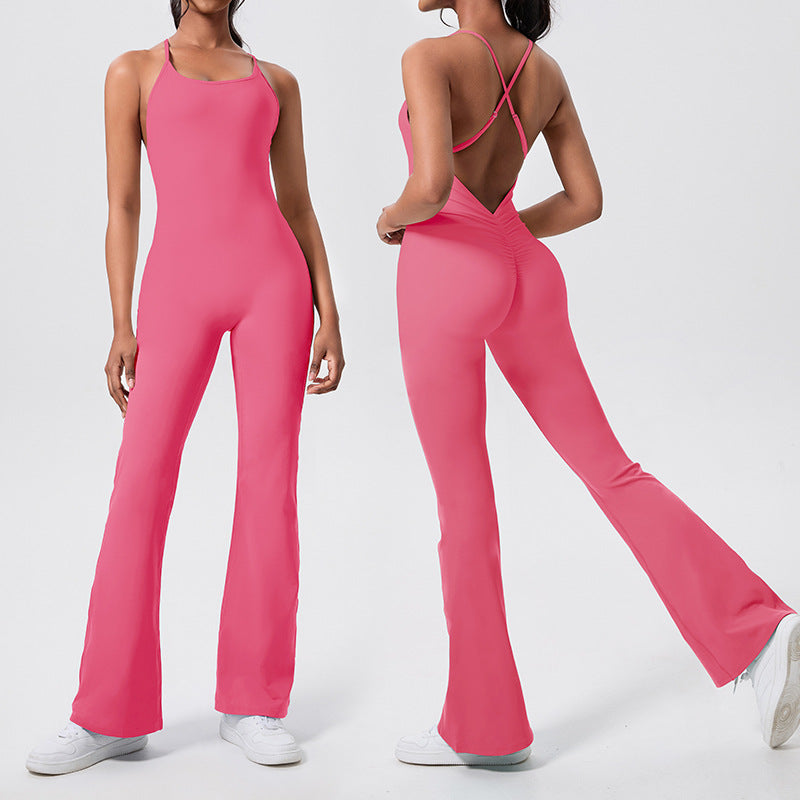 Eco-friendly recycled fabric one-piece yoga bodysuit - open back, tight-fitting, butt-lifting gym outfit - aerial yoga leotard