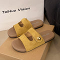 Women's summer slides 2025 new flat retro casual versatile one-strap sandals fashionable trendy niche design
