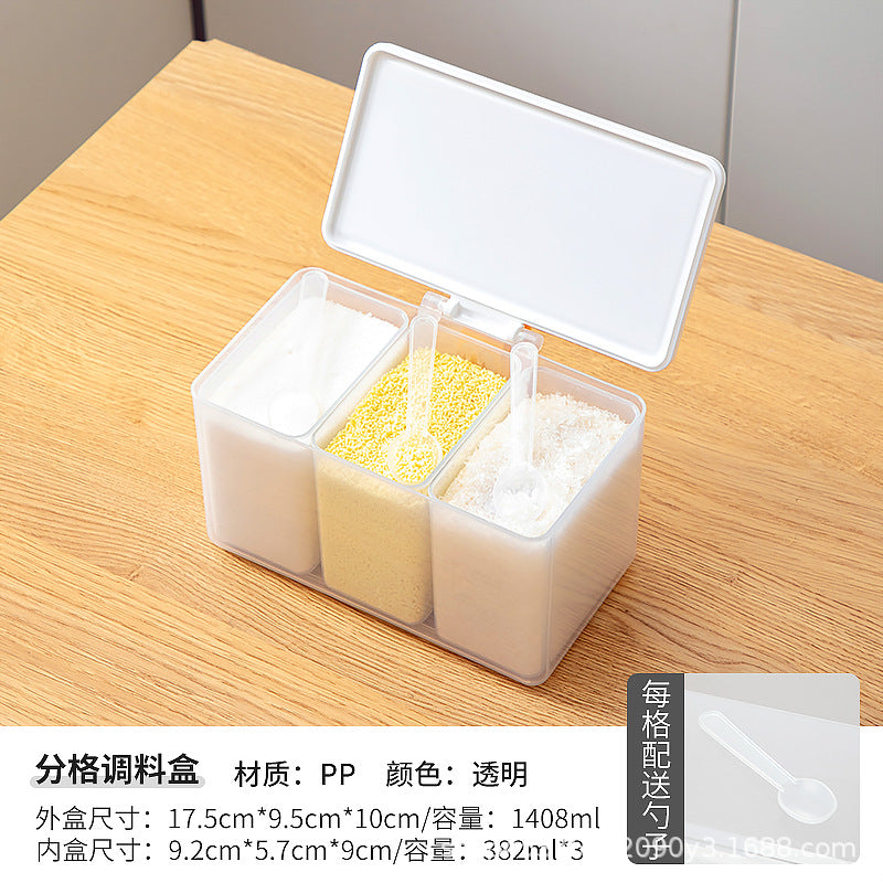 Kitchen seasoning storage box Household multi-functional grid four-grid integrated flip cover Food refrigerator storage box