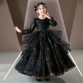 Ready-to-ship cross-border girls' evening gown, black flower girl dress, piano recital dress, little girl's hostess dress, performance princess dress