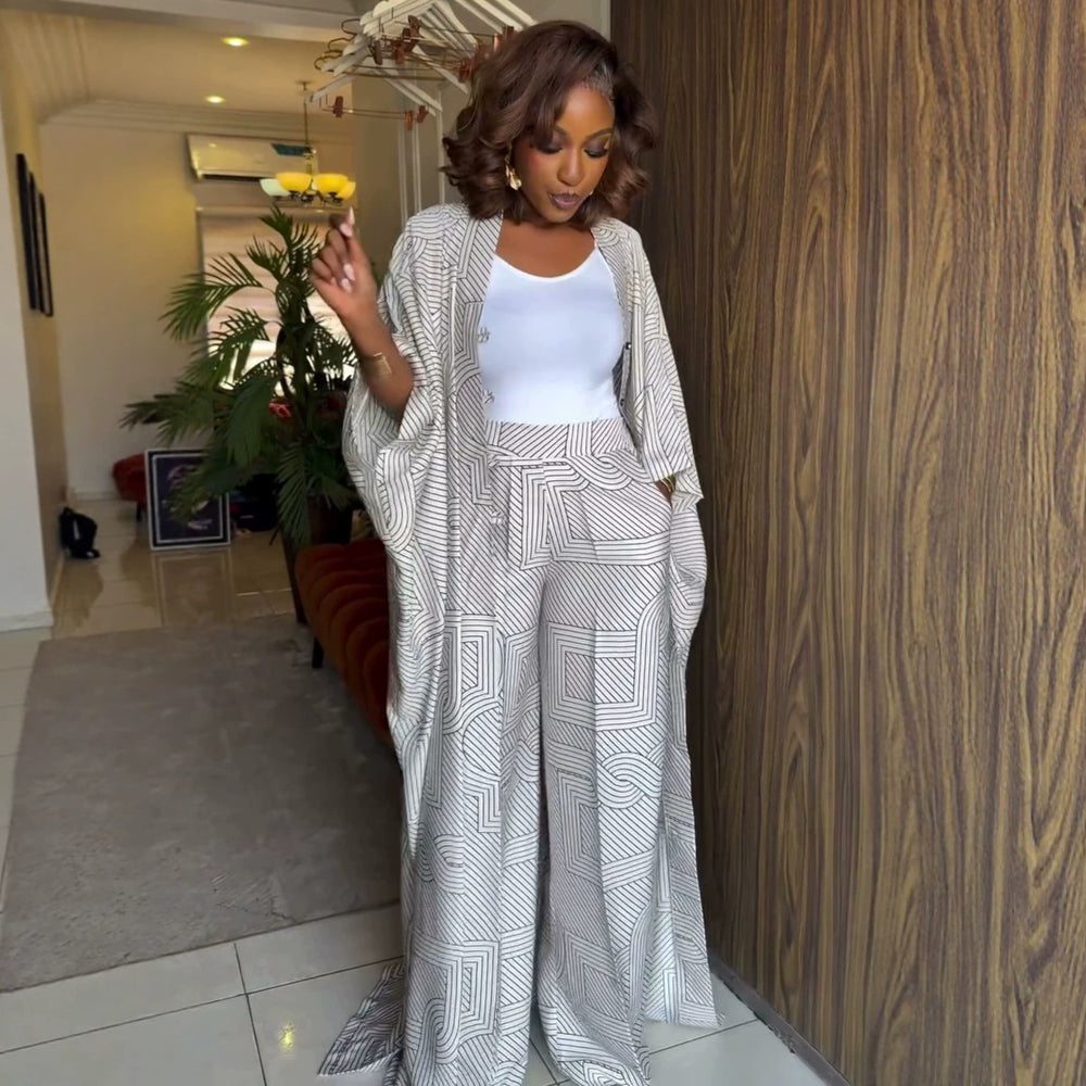 European and american cross-border african women's clothing  summer new casual elegant printed long shirt wide-leg pants set