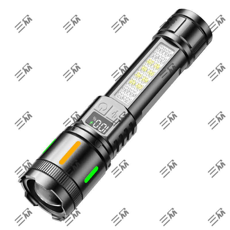 Cross-border new household charging telescopic zoom white laser mini flashlight cob red and blue warning outdoor flashlight