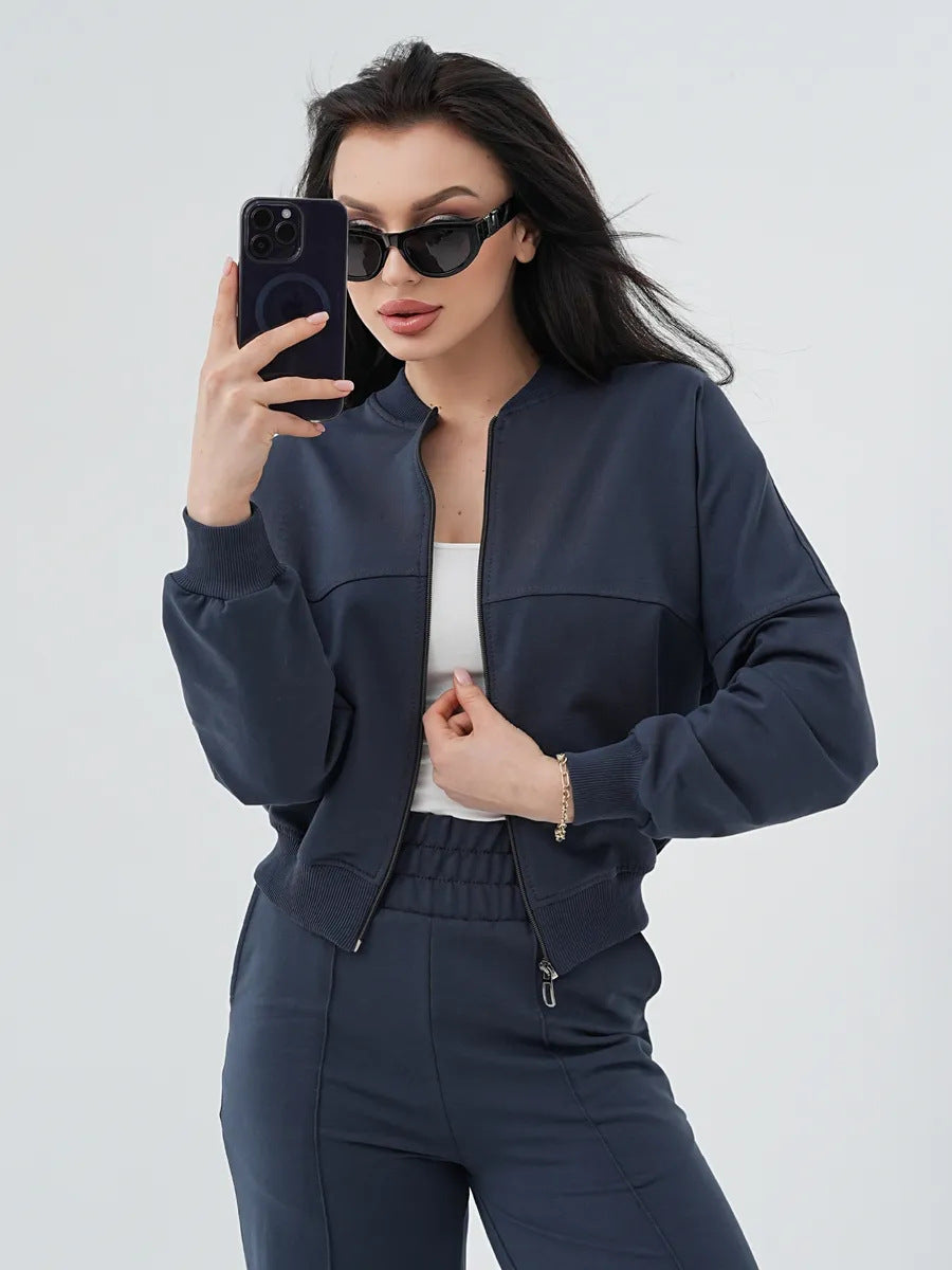 European and American casual suit American autumn and winter cardigan sports women's clothing fashion street style long-sleeved jacket trousers two-piece set