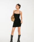 Spring 2025 dresses: women's french-style sequin cami dress - bodycon, backless mini skirt, and bodycon skirt