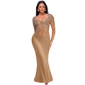 C7042 cross-border   independent station fashion women's hot diamond solid color long sleeve dress new