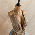 Sexy vacation style design halter neck sleeveless backless tie-up slim fit women's tank top casual