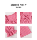 Girls' fall two-piece outfit: pink lace-trimmed square neck long sleeve top with bow-tie pants