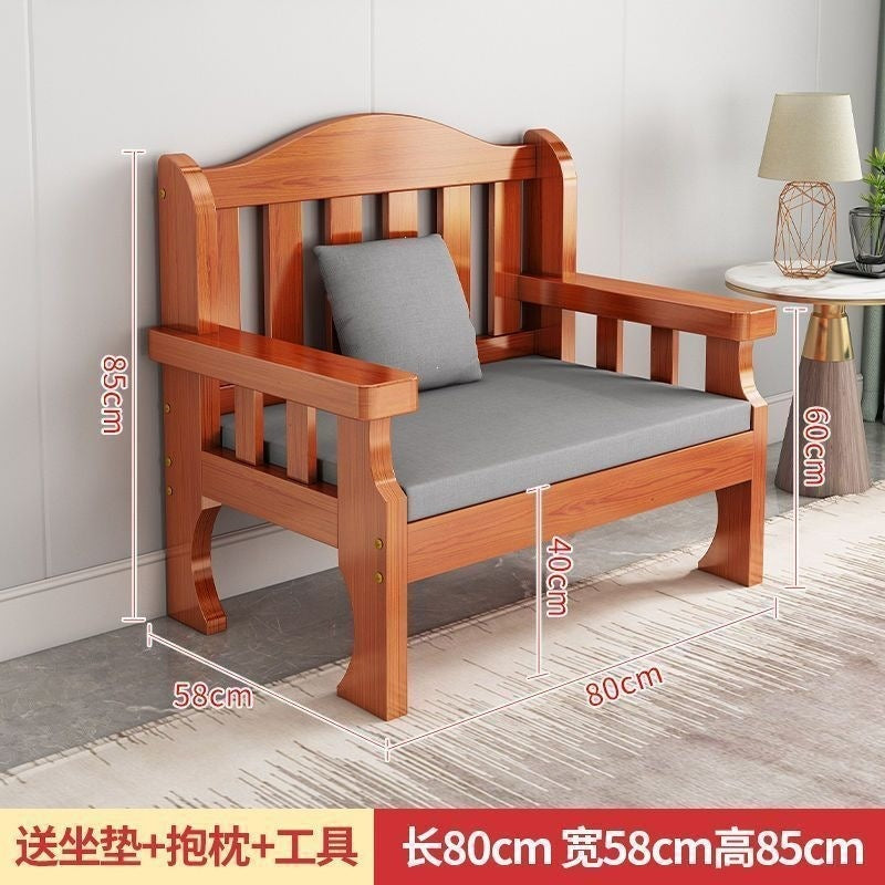 Solid wood sofa new chinoiserie combination wooden sofa rental room backrest bench economical living room small apartment sofa