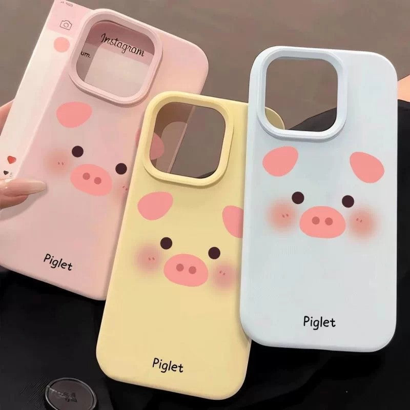 Blush pink piggy print case for apple 17 pro, korean style iphone 16/15 phone cover