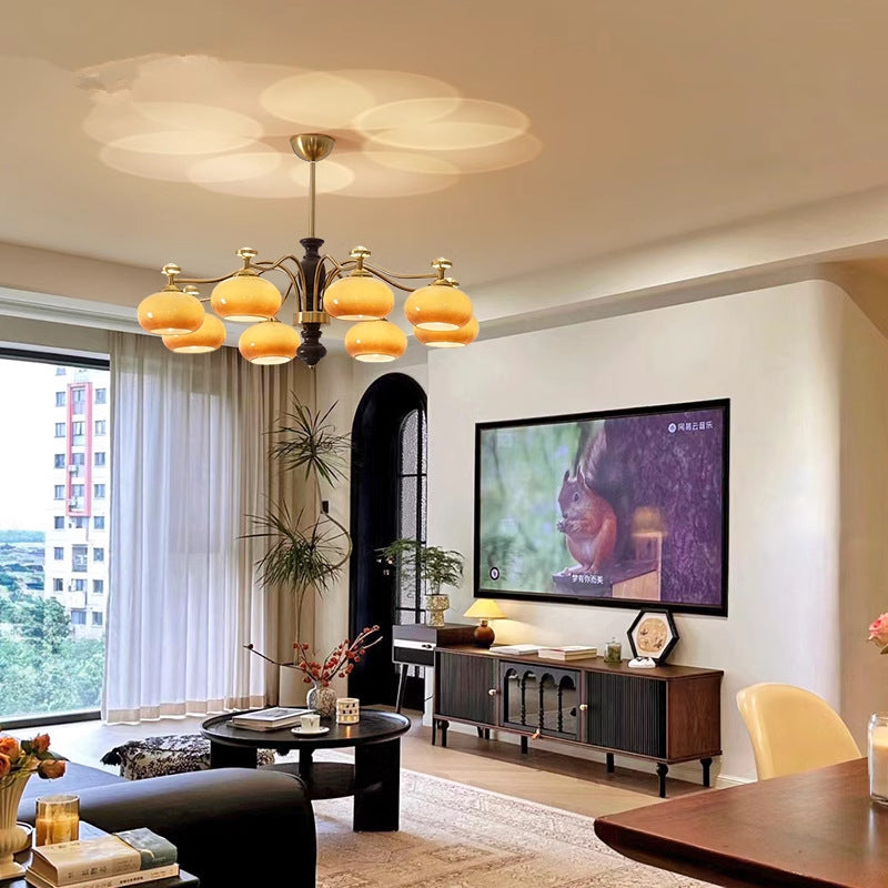 Medieval vintage American retro persimmon lens projection living room chandelier study bedroom dining room eye protection lamp