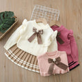 Girls' cardigan sweater two-piece set -  autumn collection - baby girl outerwear with cartoon bow detail - girls' outfit