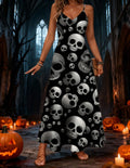 halloween pattern printing longdressv neckloose vacation suspender skirt