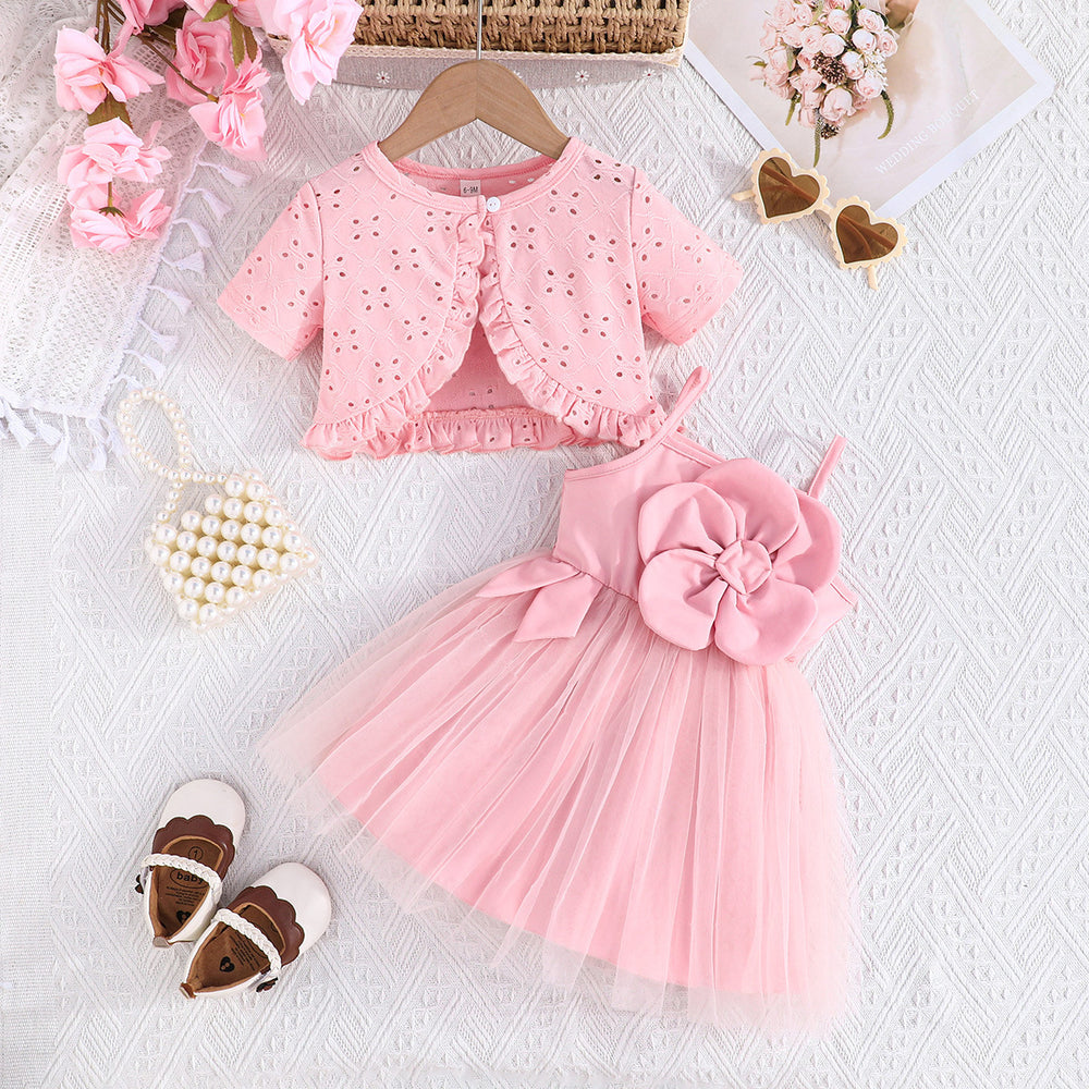 summer toddler sundress + solid color cardigan fashionable sweetheart baby 2-piece set - european & american cross-border direct from manufacturer