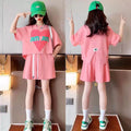 Girls' summer outfit set : stylish kids' active summer two-piece set for girls (short sleeve top & shorts) - perfect for mid-to-large children