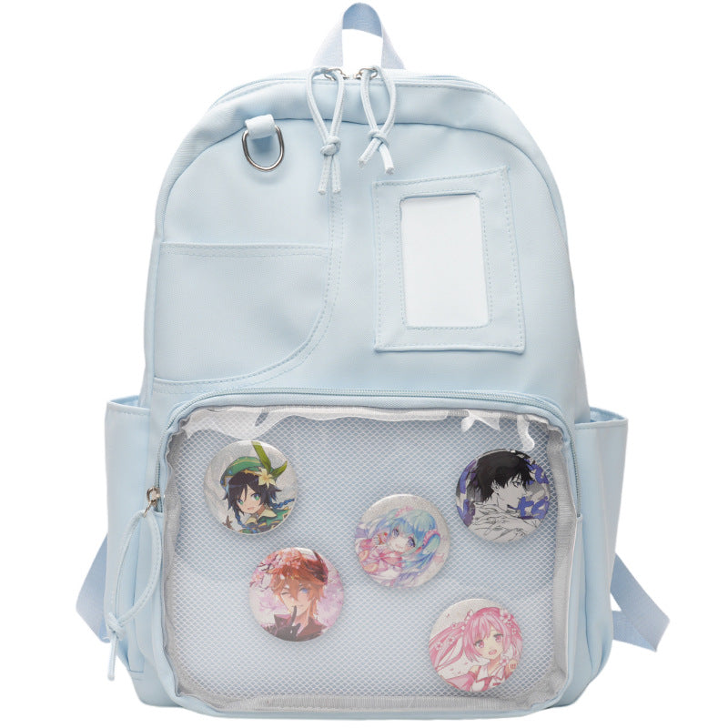 New Japanese ins college style backpack, junior high school student schoolbag, high value transparent cartoon cute backpack