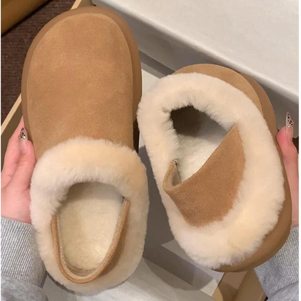 Thick sole two-wear birkenstock shoes for women 2026winternew arrivalfleece-lined snow boots fur slippers soft bottomheattech cotton shoes