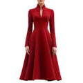 Women's spring/autumn fashionable elegant solid color stand collar slim fit long sleeve dress - perfect for casual, business, office, and date outings