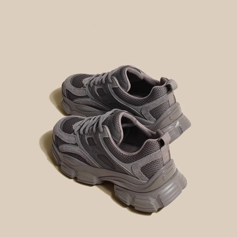 Dad shoes for women, 2026 new spring/summer collection, lightweight breathable mesh, chunky platform, height-increasing sneakers, trendy street style, gray