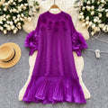 Miya pleated socialite style high-end dress - women's spring pleated 3d floral loose design elegant maxi dress