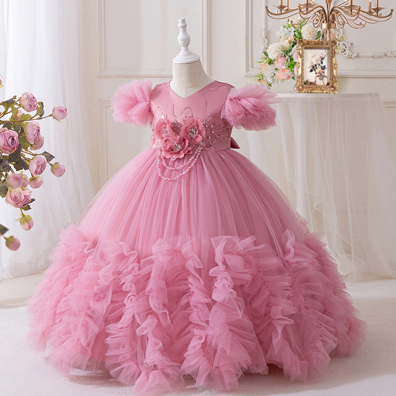 Ready-to-ship, hot-selling girls' formal dresses: high-end, elegant, and voluminous tulle skirts for older girls and toddlers. perfect for runway shows, high-end performances, and cross-border e-commerce