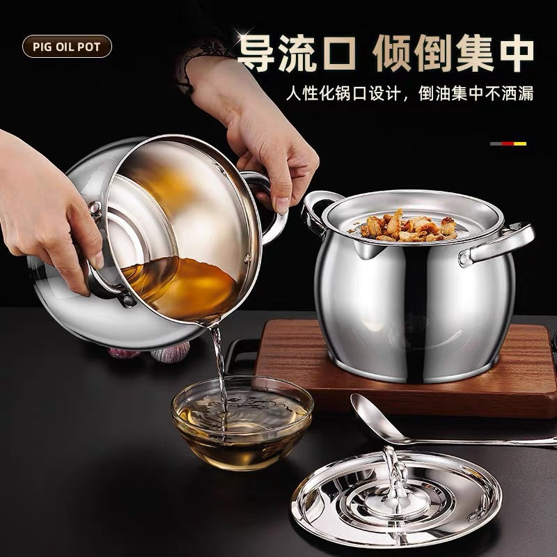 Wholesale stainless steel lard container - large capacity oil storage bucket with lid and filter screen - kitchen lard canister