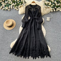 K-style heavy industry embroidercut outdress women's summerlong sleeves waist slimming lookwork clothingelegant yellow a-line skirt