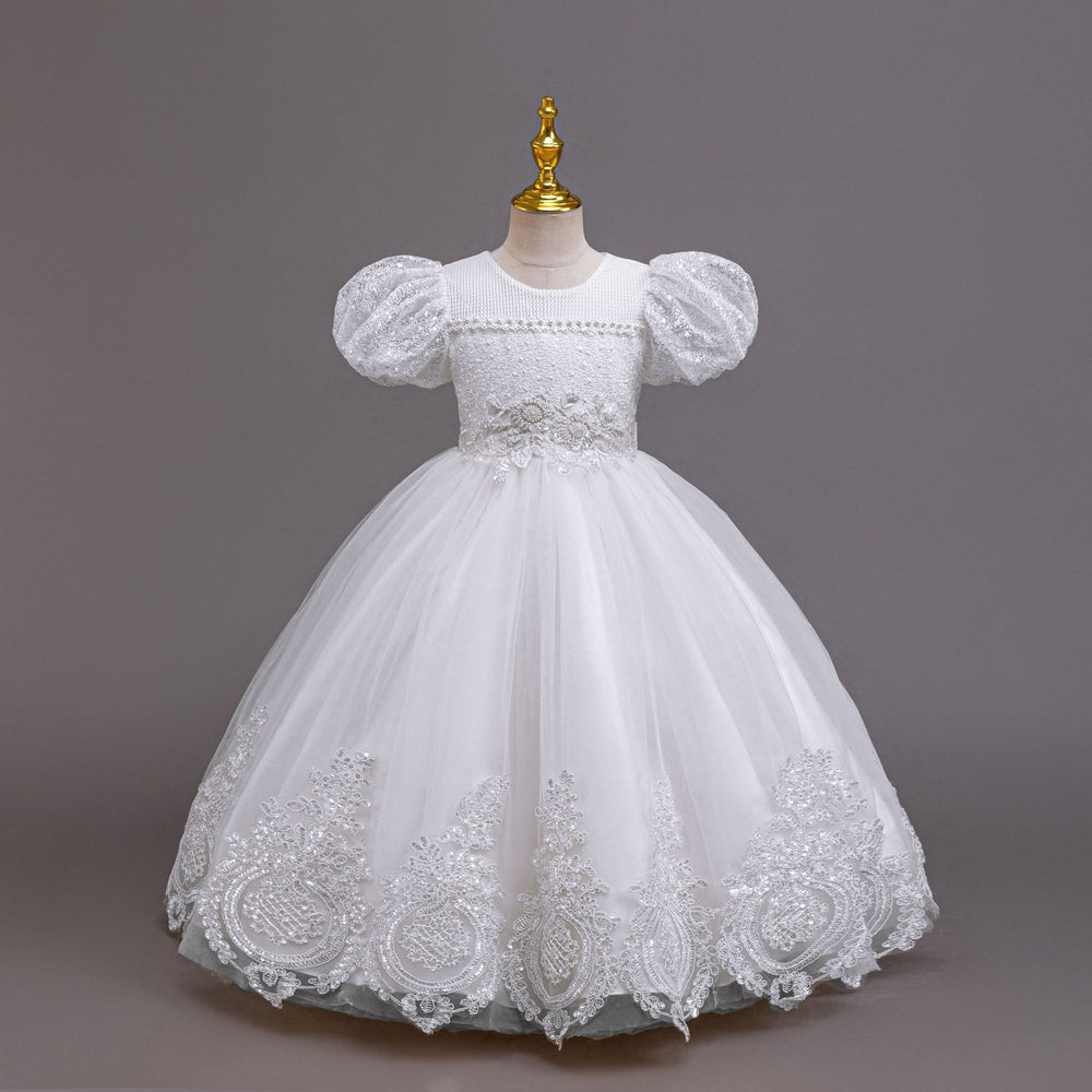 Ready-to-ship children's embroidered sequin puff sleeve princess dress - girls' runway model dress - kids dress