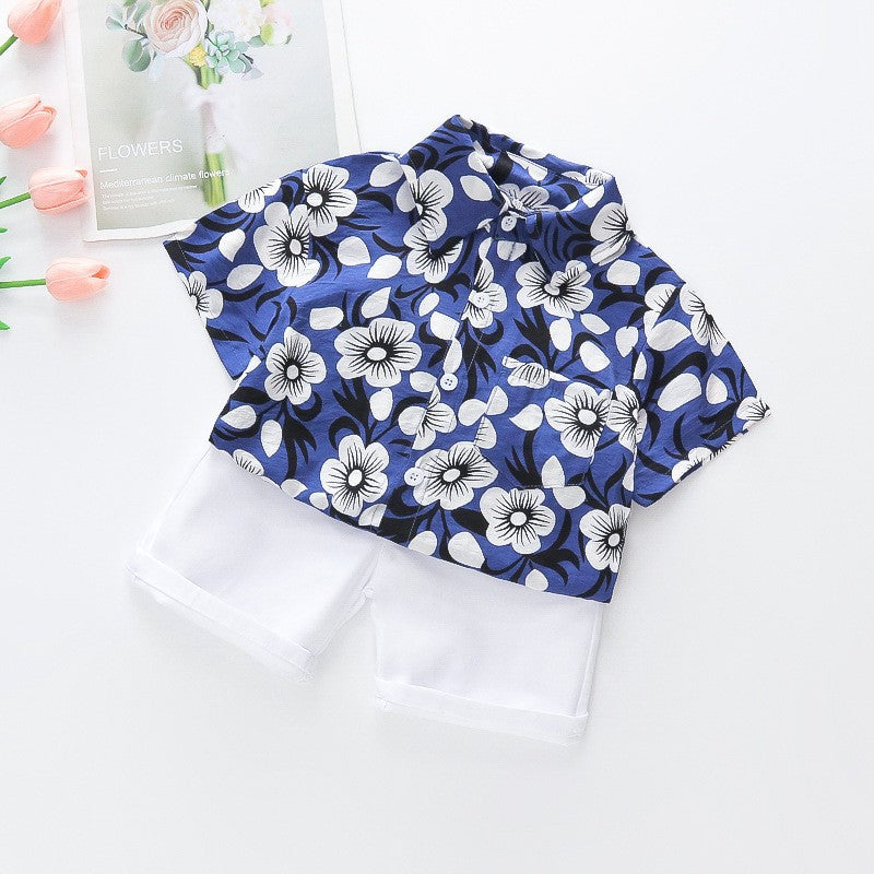 Amazon new spring/summer boys' leaf print short sleeve and shorts set - beach vacation style two-piece outfit