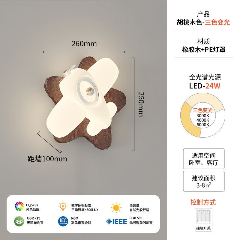 Wall lamp simple modern creative cloud plane children's room wall lamp log wind bedroom bedside ambient lamp