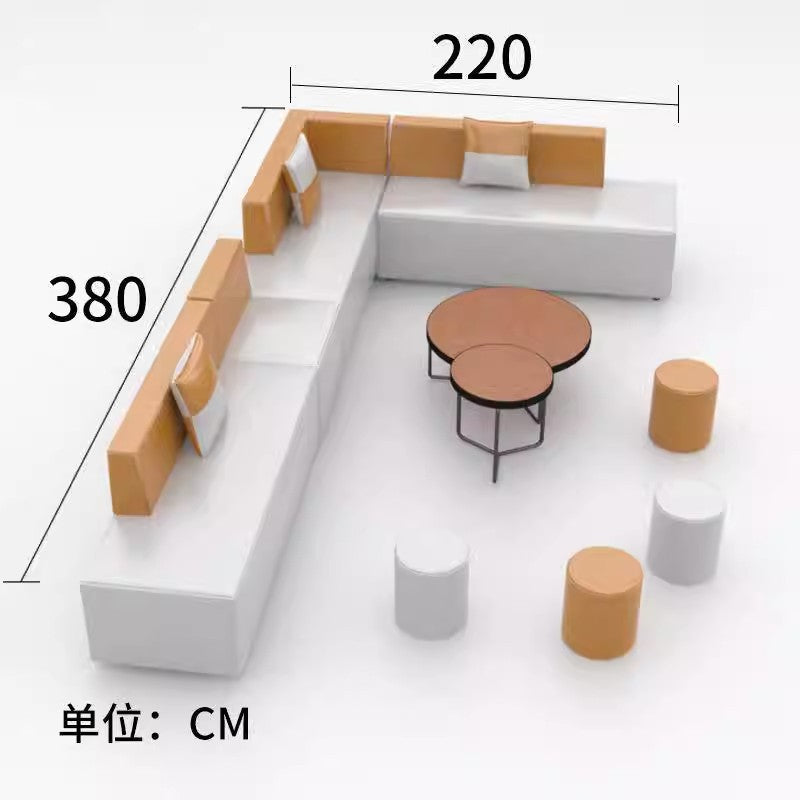 Office reception nappa leather sofa minimalist creative corner sofa waiting area sofa coffee table set