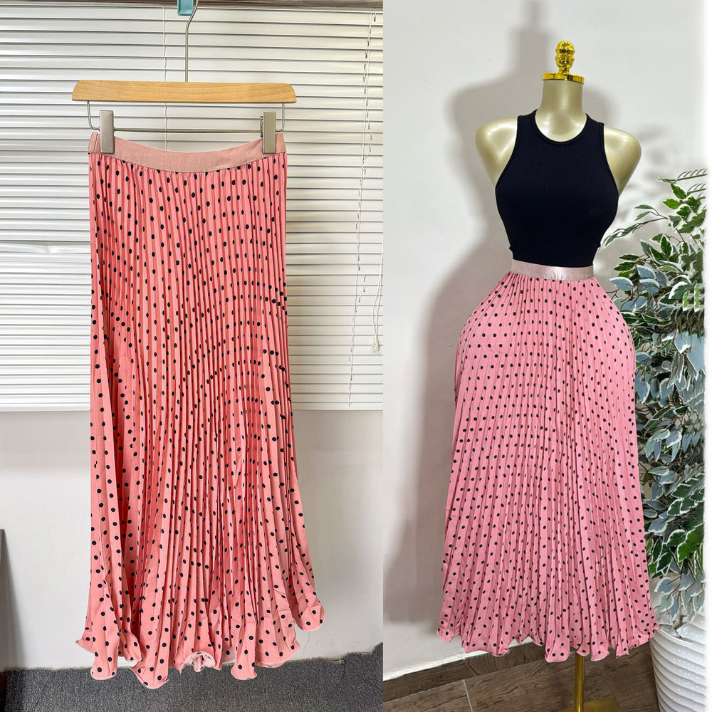 Classic fashion pleated polka dot midi skirt - french sweet style, versatile high-waisted a-line skirt