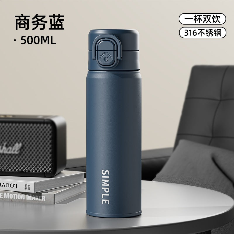 Business men's thermos cup 316 stainless steel high-value double drinking mouth car portable water cup high-end travel cup