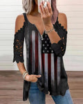 new spring/summer cross-border women's fashion: european and american style export top - camisole with cutout lace sleeves, knitted t-shirt for women