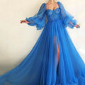 spring/summer new arrivals: european and american style one-shoulder mesh long-sleeve dress - wedding gown/large swing maxi dress